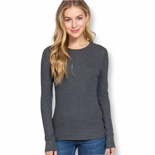 AC Crew Neck Thermal Knit Top Charcoal