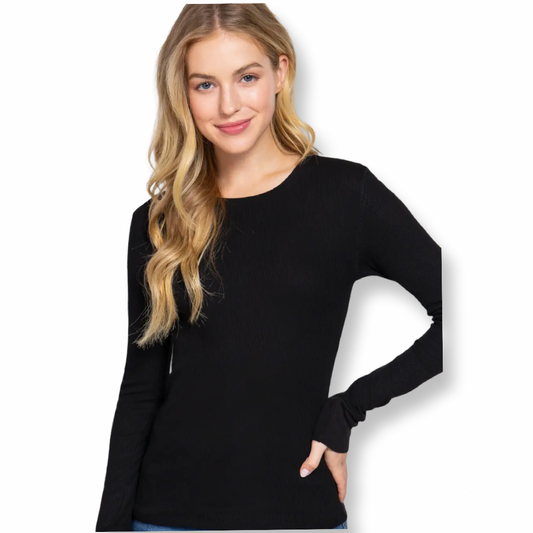 AC Crew Neck Thermal Knit Top Black