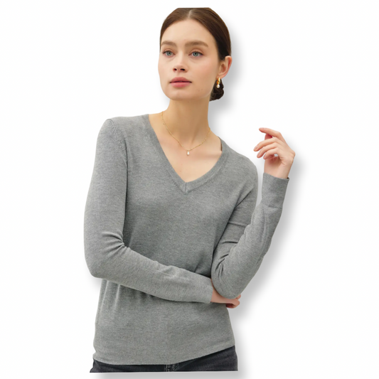 BC Classic V-Neck Solid Sweater Grey