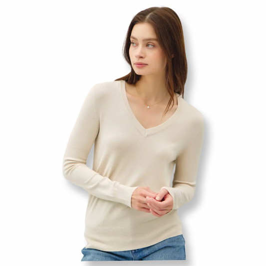 BC Classic V-Neck Solid Sweater Ivory