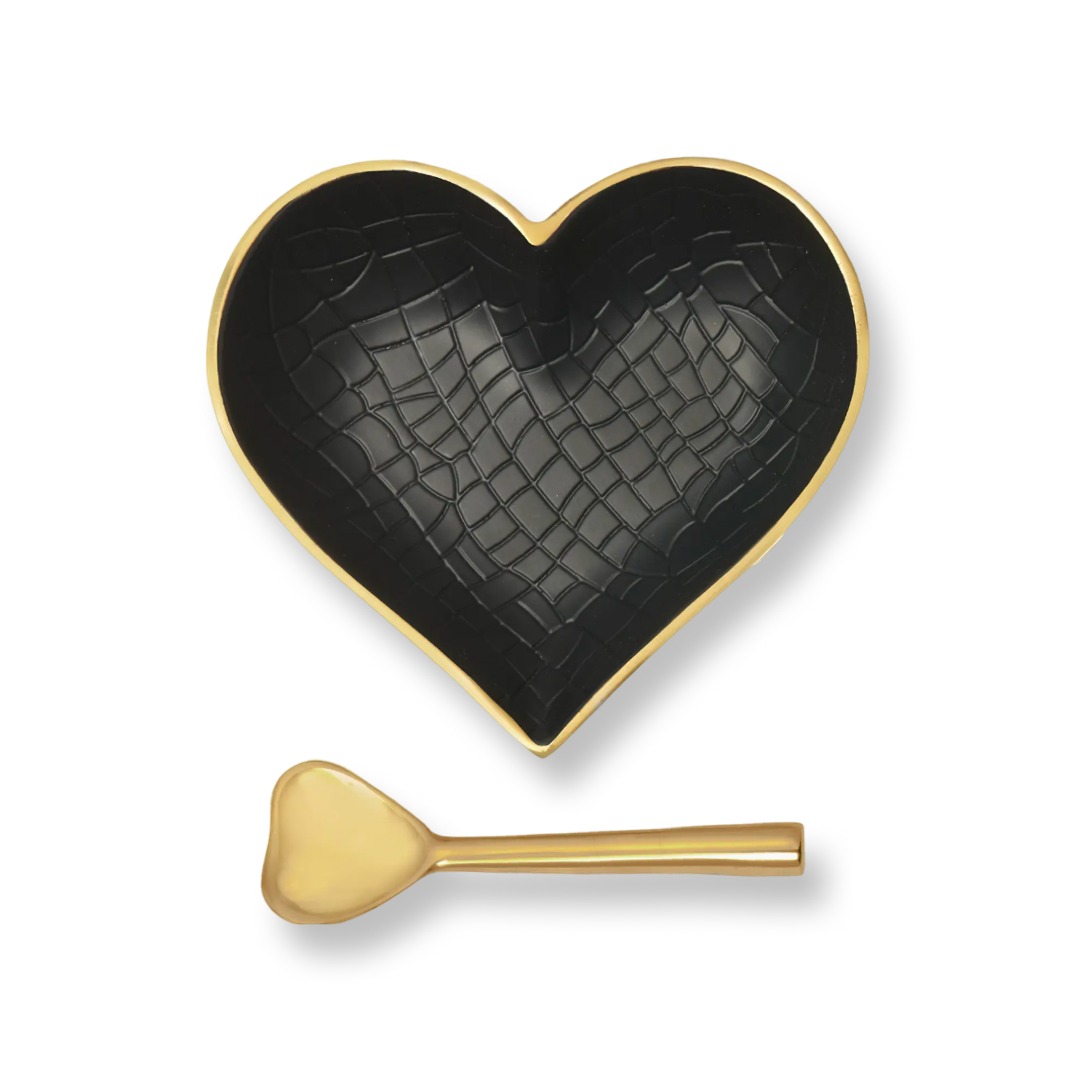 IG Happy Bright Black & Gold Heart W/Spoon