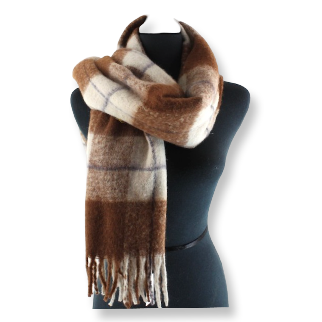 PP Fuzzy Plaid Scarf Brown