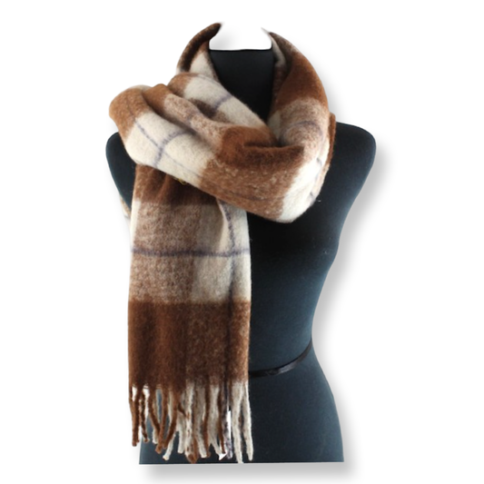 PP Fuzzy Plaid Scarf Brown
