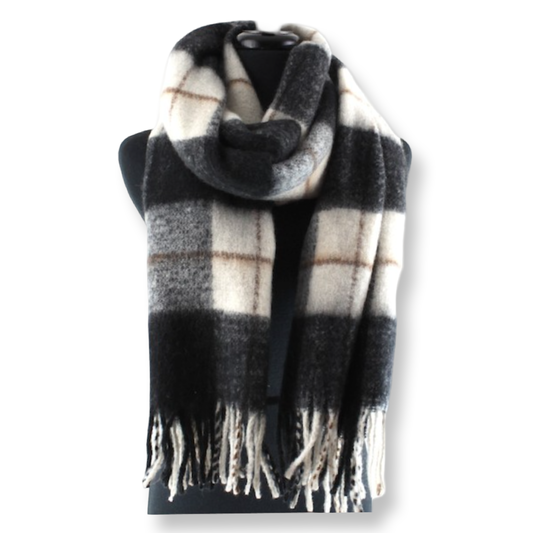 PP Wide Fuzzy Plaid Scarf B/W