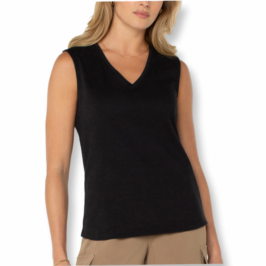 Liverpool Sleeveless V Neck Knit Tank Black