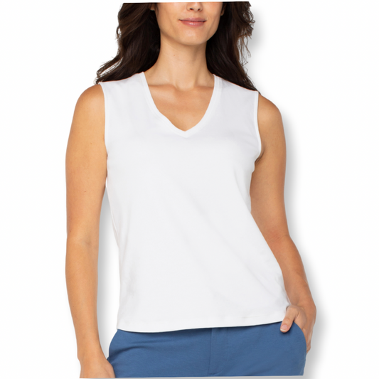 Liverpool Sleeveless V Neck Knit Tank White