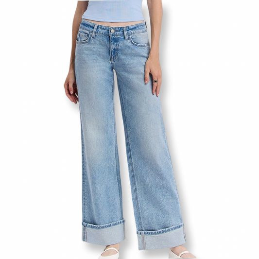 Vervet Low Rise Cuffed Baggy Wide Jeans