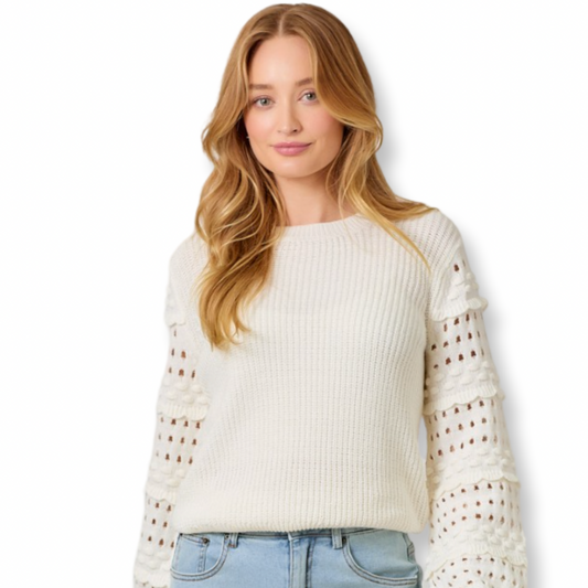 Mystree Textured Sleeve Sweater Ivory