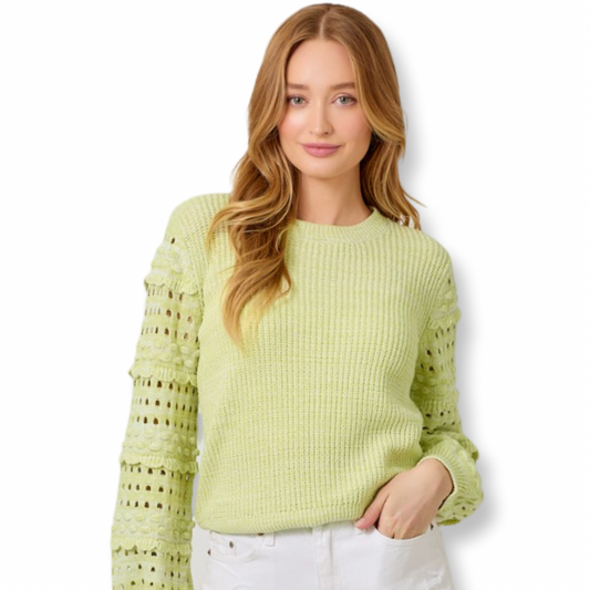 Mystree Textured Sleeve Sweater Lime