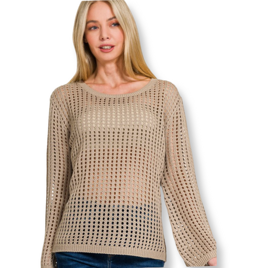 ZEN Long Sleeve Crochet Sweater Mocha