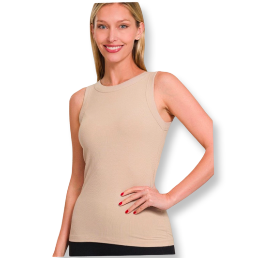 ZEN Ribbed Tank Lt Mocha