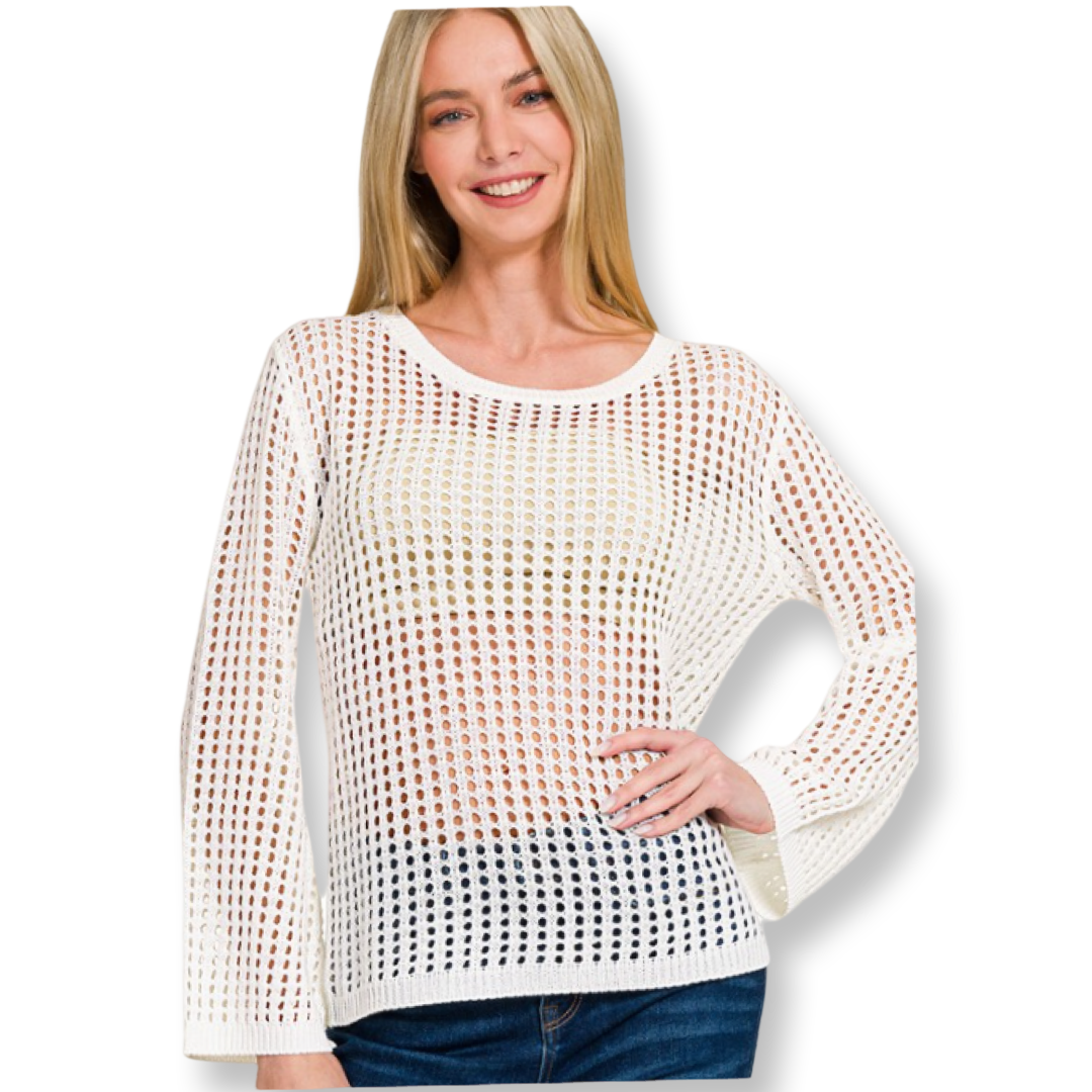 ZEN Long Sleeve Crochet Sweater White