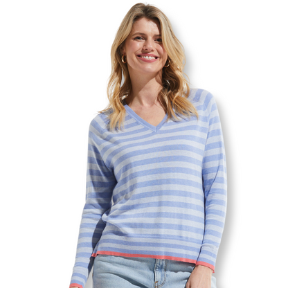 Zaket & Plover Flamingo Trimmed Stripe Sweater