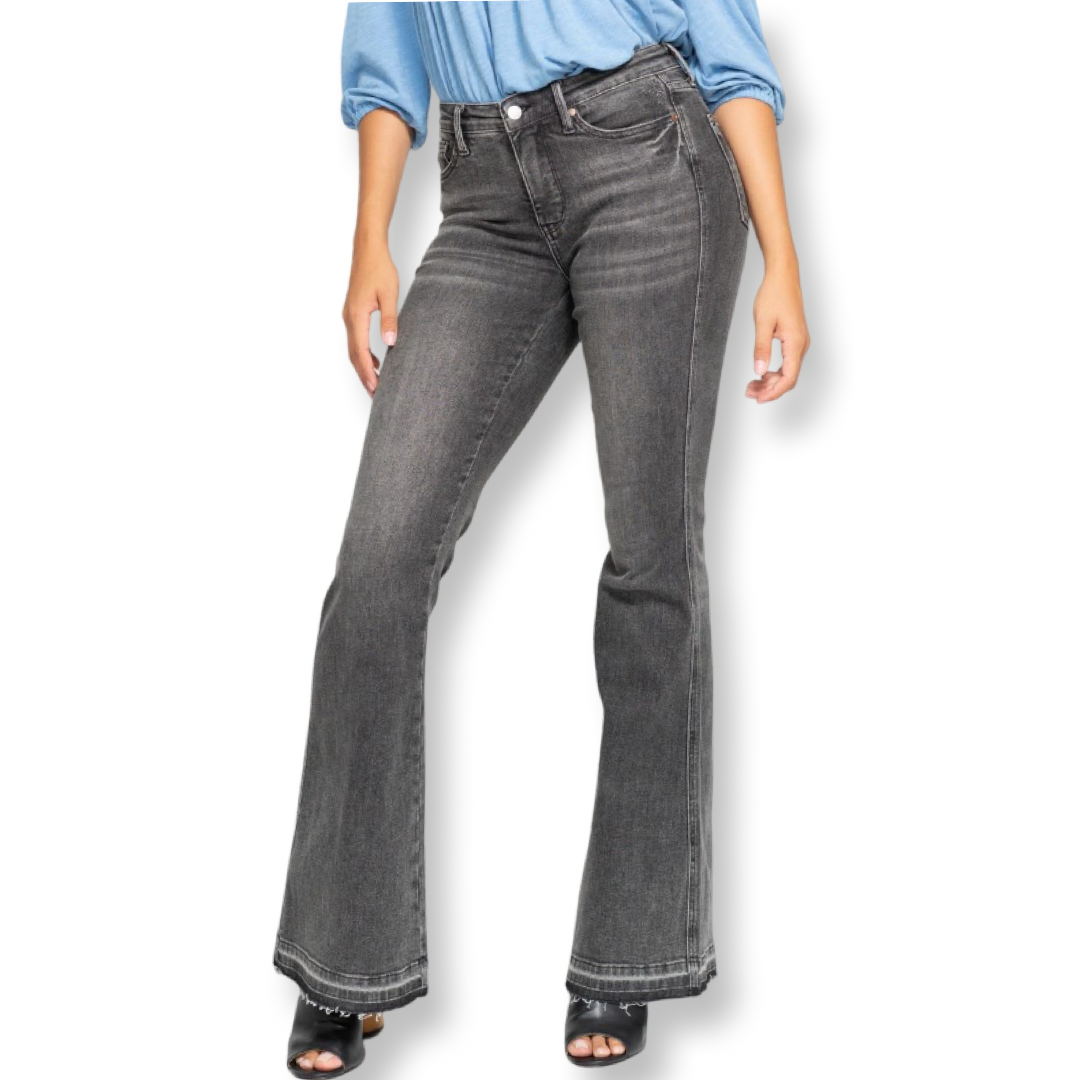 Judy Blue Tummy Control Grey Released Hem Flare