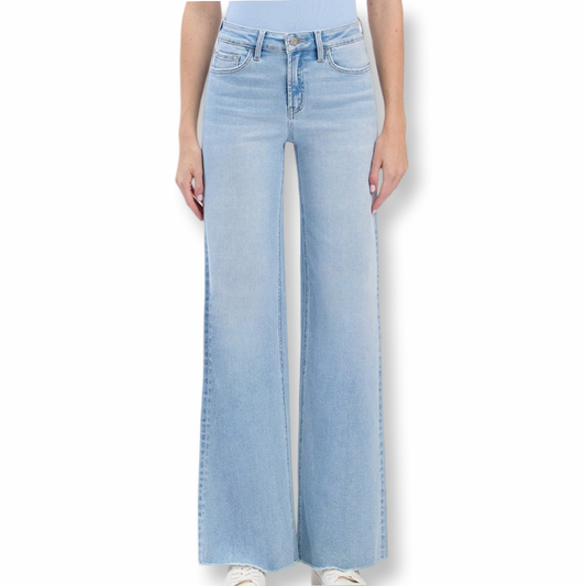 Vervet Light Blue HR Raw Wide Leg Hem Jean