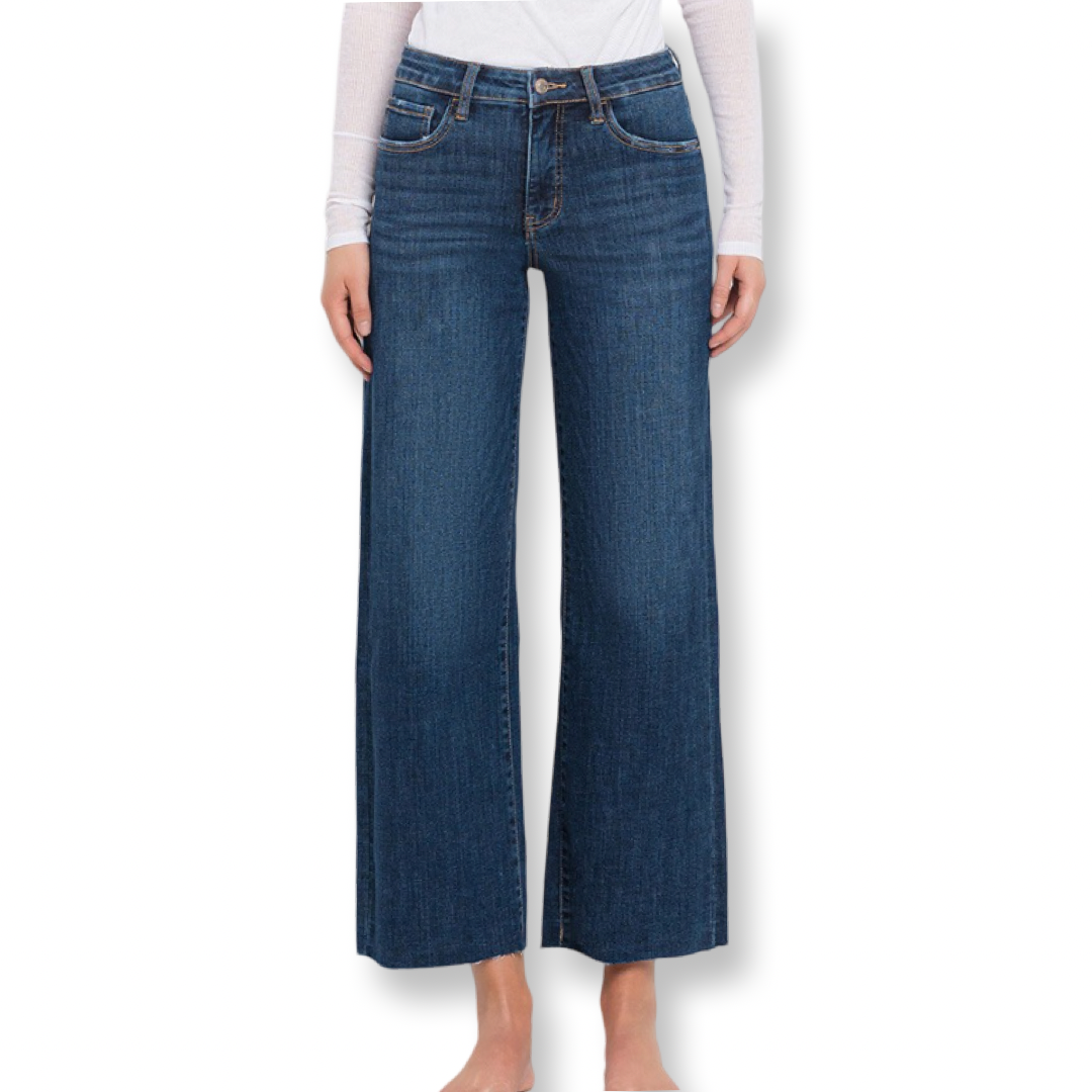 Lovervet Dk Wash Mid Rise Wide Leg Denim Jeans