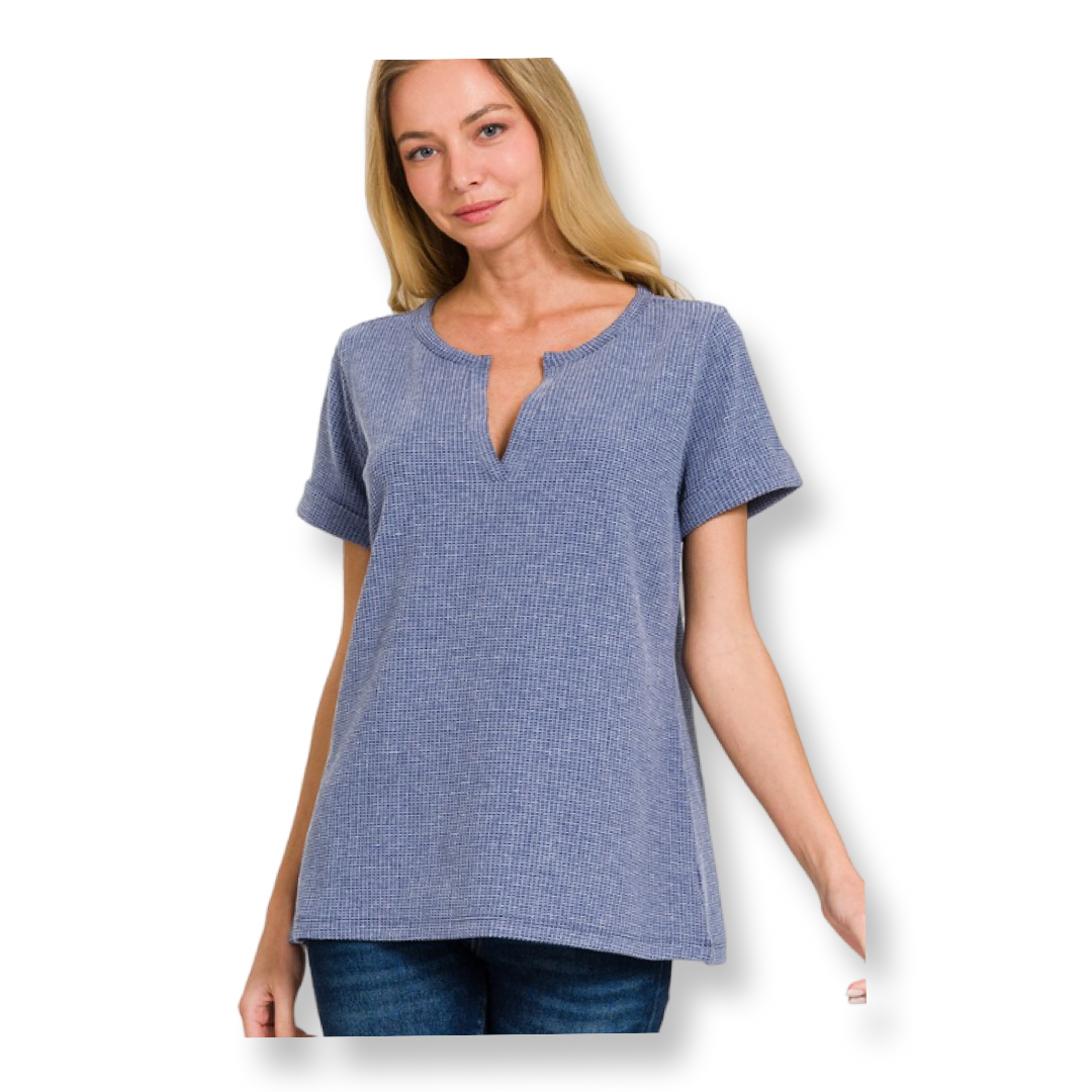 ZEN Waffle Henley Short Sleeve Tee Navy