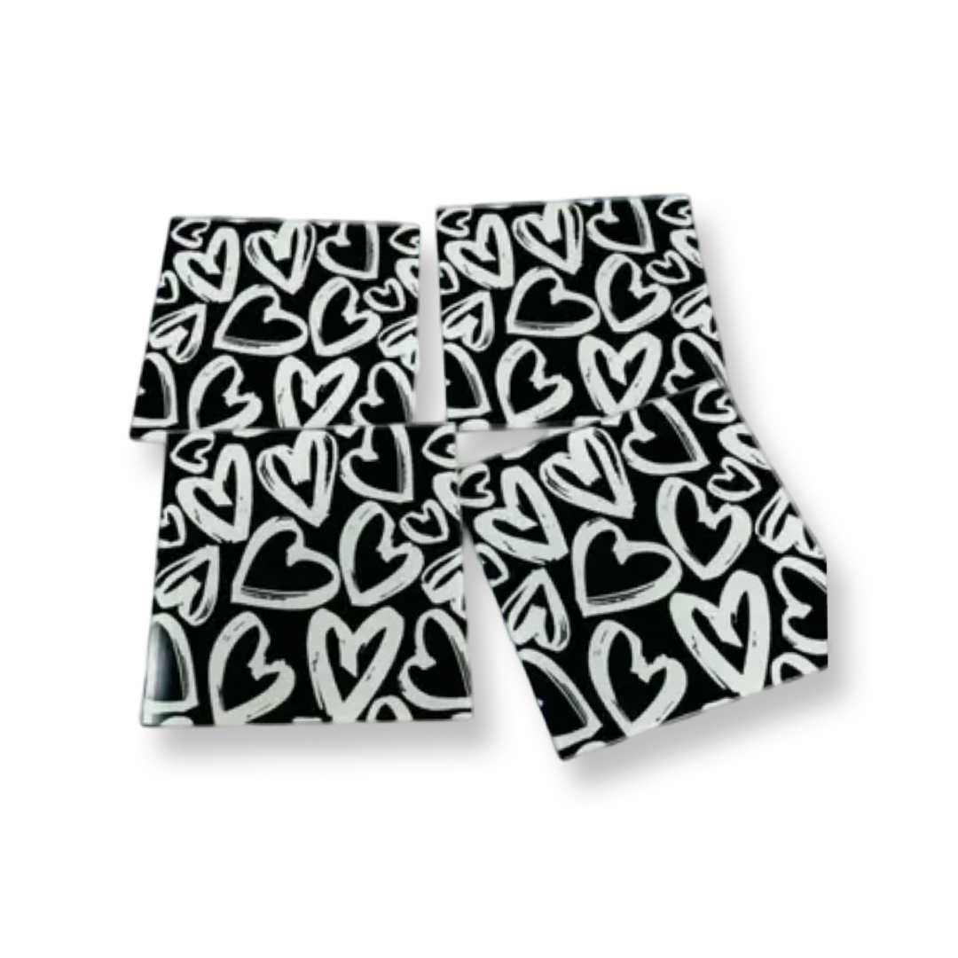 RS Graffiti Love Black and White Hearts Coaster Set