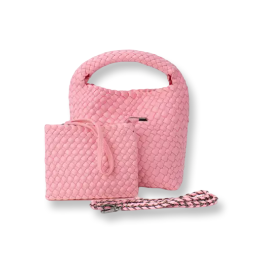 BB Small Woven Crossbody Tote Lt Pink