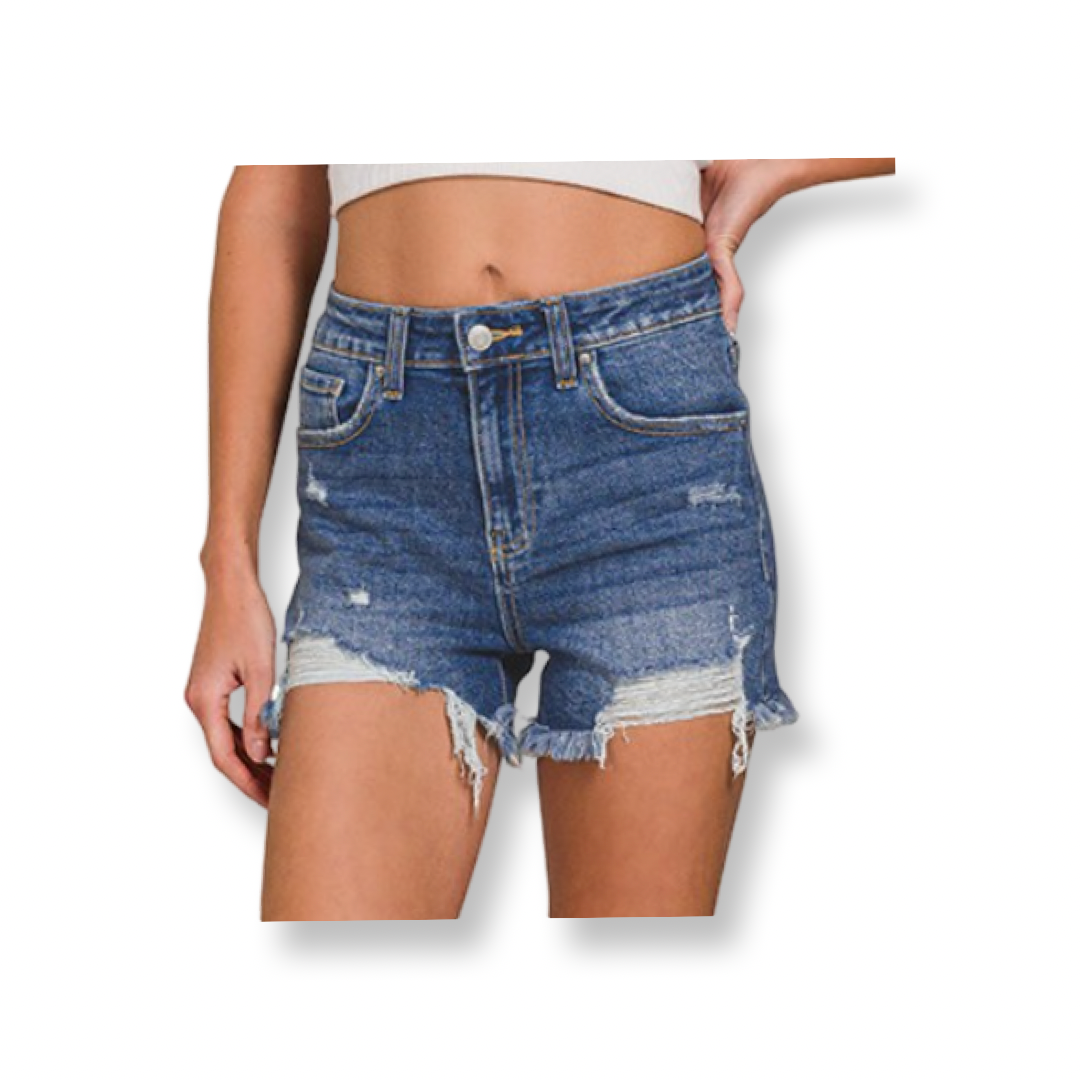 ZEN Distresses Dark Denim Shorts