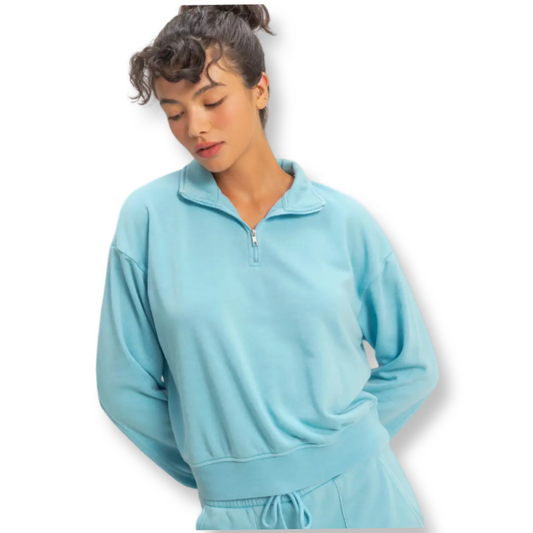 DZ Half-Zip Burnout French Terry Pullover Blue