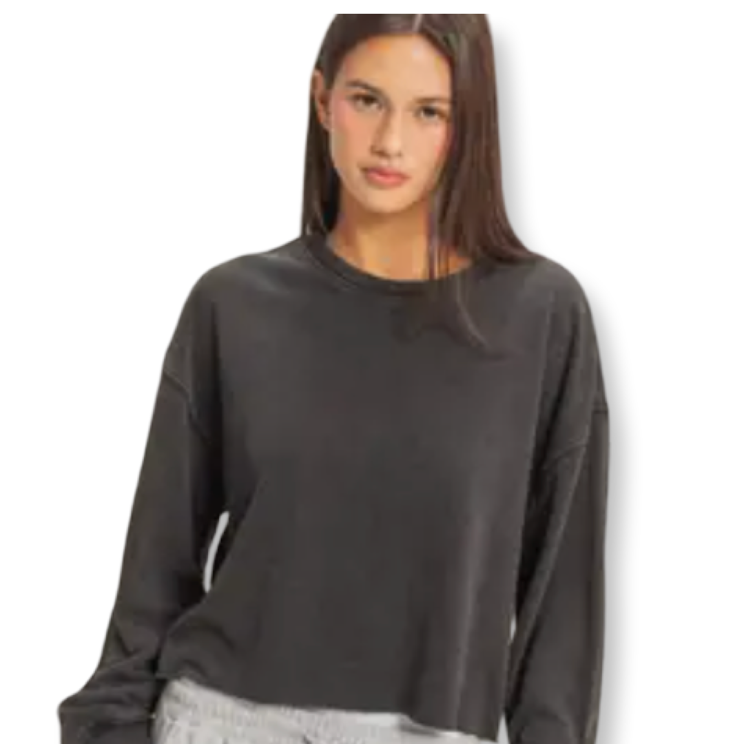 DZ Cropped Mineral Wash Sweatshirt Black