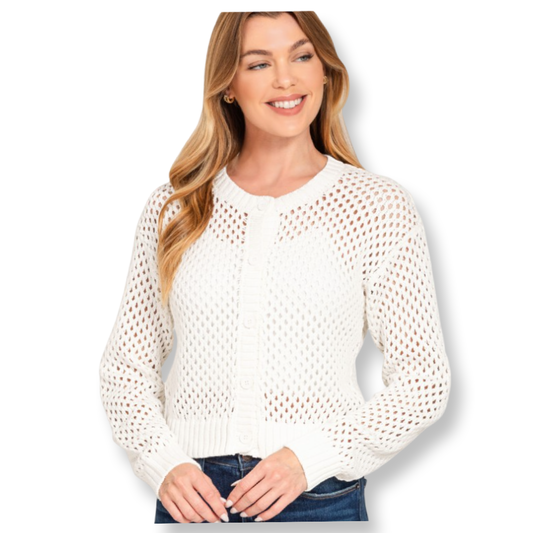 ZEN Crochet Cardigan Sweater White