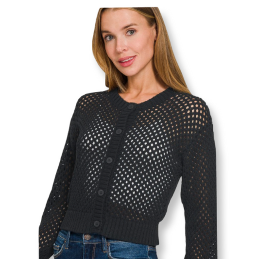 ZEN Crochet Cardigan Sweater Black