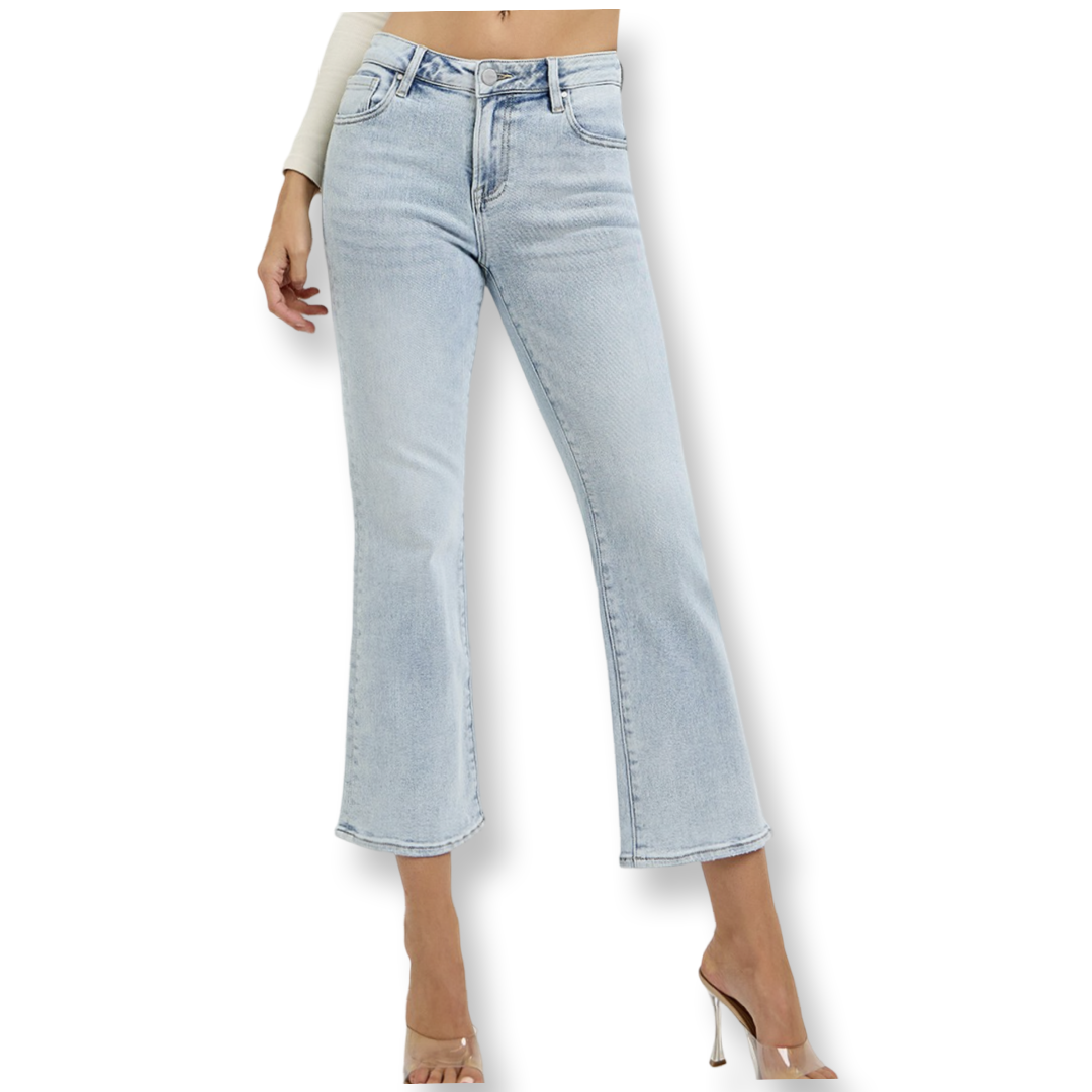 Risen Mid Rise Cropped Flare Denim