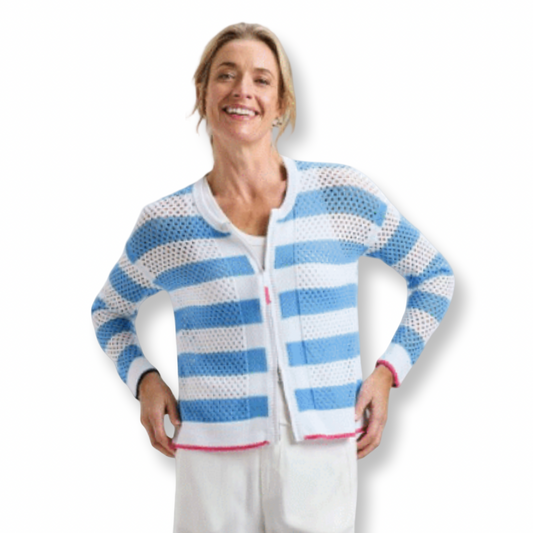 Zaket & Plover Pointelle Blue & White Cardigan
