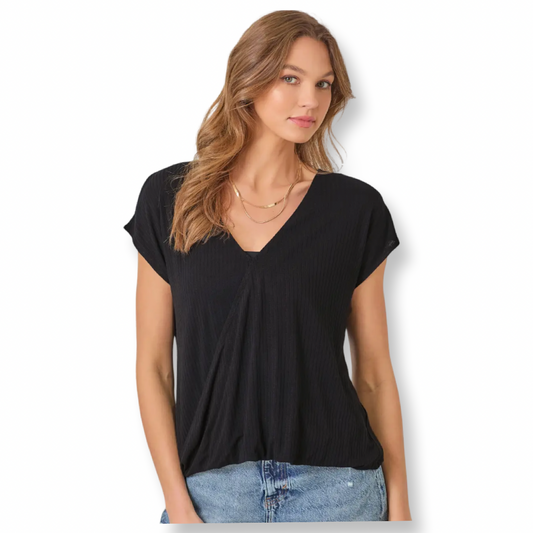 Mystree Surplice Neck Top Black