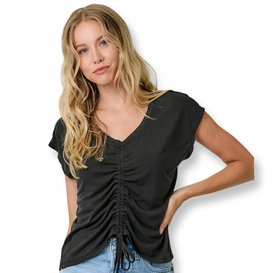 Mystree Front Ruche Modal Top Black