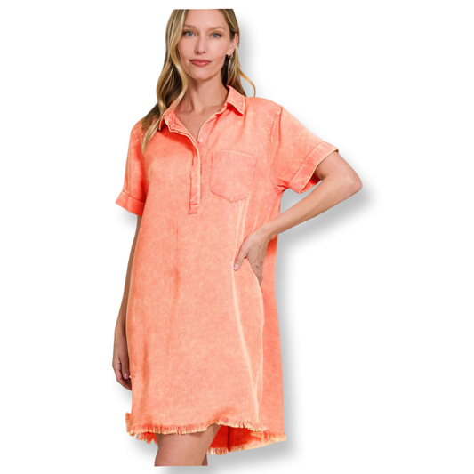 ZEN Tencel Mineral Washed Collared Shirts Dress