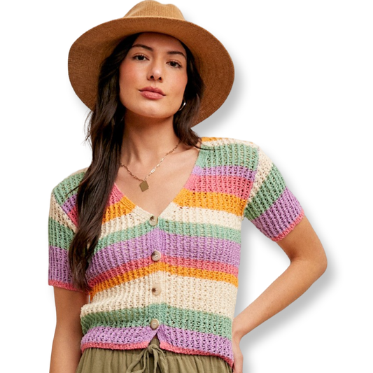 HM Front Button Closure Striped Knit Cardigan