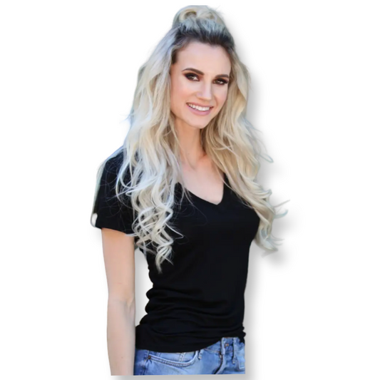 Angie V-neck T Shirt Basic Top Black