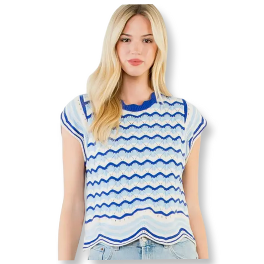 THML Short Sleeve Striped Pattern Knit Top