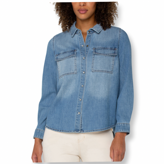 Liverpool Denim Button Down Shirt With Pockets