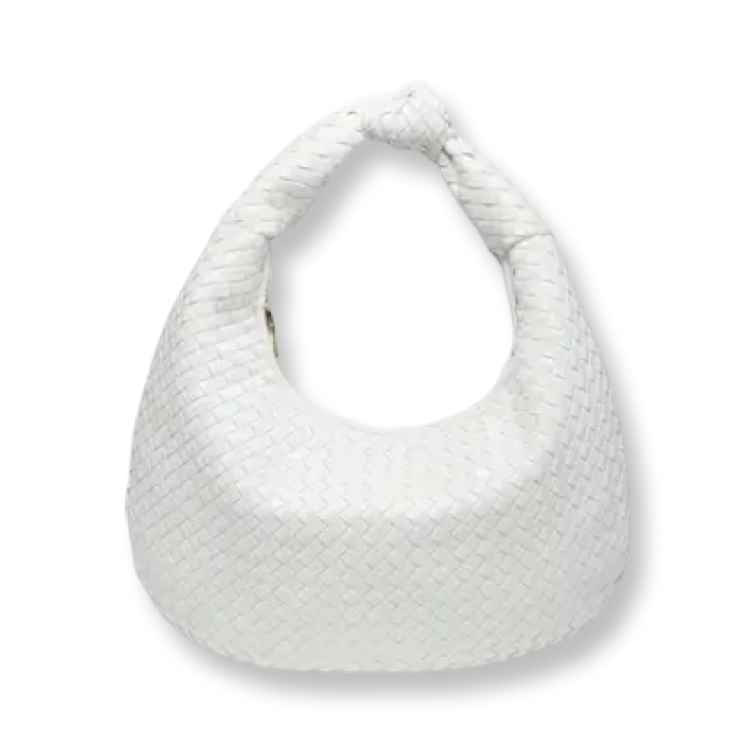 JC Valentina Woven Hobo w/ Knotted Handle White