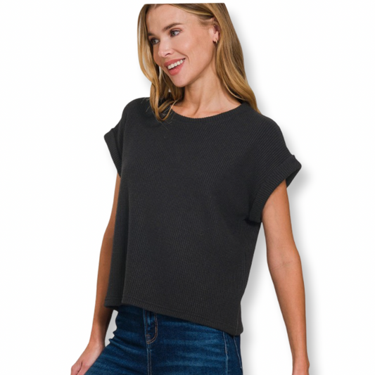 ZEN Short Sleeve Crew Neck Sweater Black