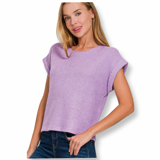 ZEN Short Sleeve Crew Neck Sweater Lavender