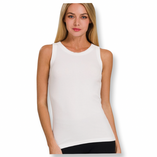 ZEN Ribbed Round Neck Tank Top White