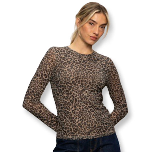 Sanctuary Brown Long Sleeve Mesh Tee