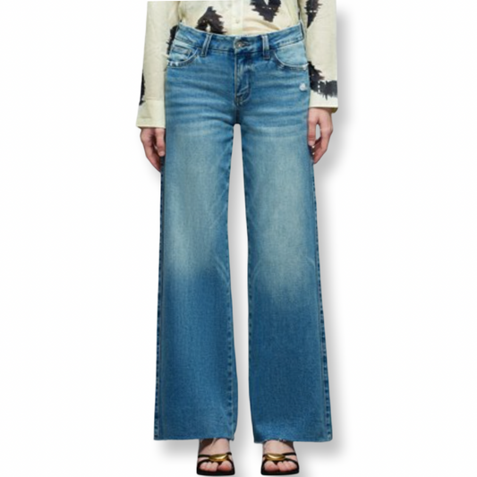 ONN Mid Rise Raw Hem Baggy Wide Leg Jeans
