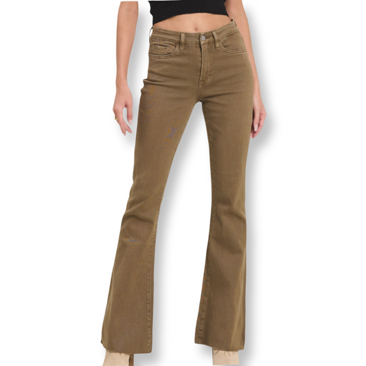 JY Army Green High Flare Denim