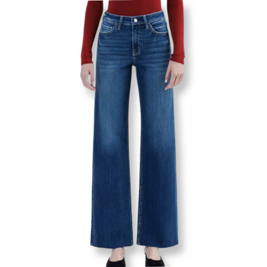 Vervet High Rise Raw Hem Slim Wide Jeans