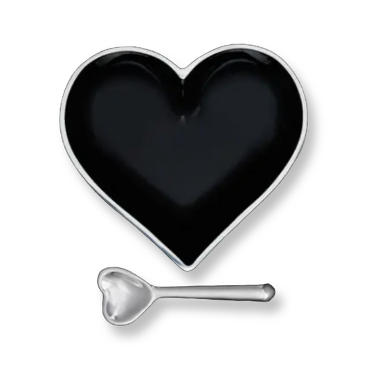 IG Happy Shiny Black Heart with Heart Spoon