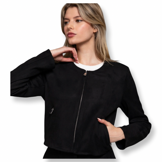 ACC Faux Suede Zip Up Jacket Black