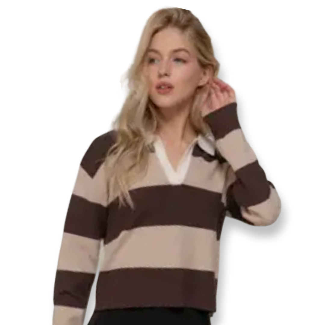 ACC Rugby Brown & Taupe Stripe Polo Top
