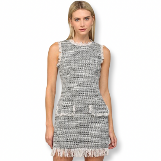 FT Lurex Tweed Frayed Hem Dress