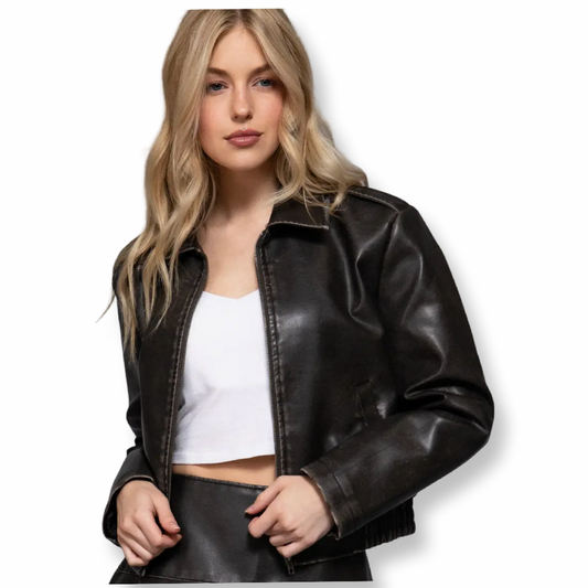 ACC Black Wash Effect Faux Leather Jacket
